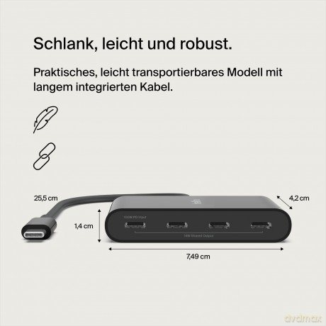 Stacja dokująca USB-C do 4xUSB-C czarny