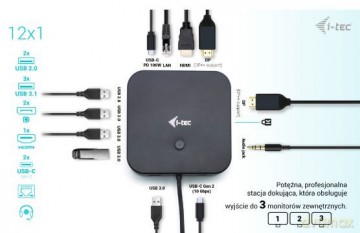 Stacja dokująca USB-C HDMI Dual DP Docking Station Power Delivery 100 W + i-tec Universal Charger 100 W