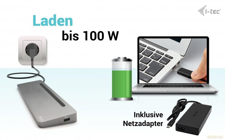 Stacja dokująca USB-C Metal Ergonomic 4K 3x Display Docking Station PD 100W + i-tec Universal Charger 100W (bundle)