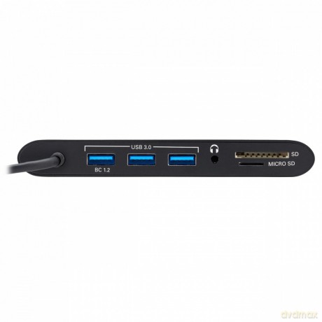 Stacja dokująca USB-C, podwójny wyświetlacz 4K HDMI/mDP, VGA, USB 3.2 Gen 1, koncentrator USB-A/C, GbE, karta pamięci, ładowanie PD 100 W