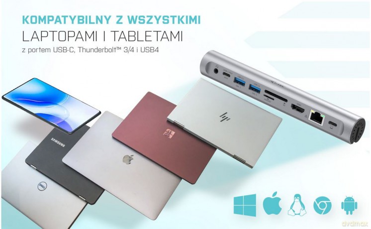 Zestaw stacja dokująca + podstawka Metal Cooling Pad for notebooks (up-to 15.6) with USB-C Docking Station (Power Delivery 100 W)