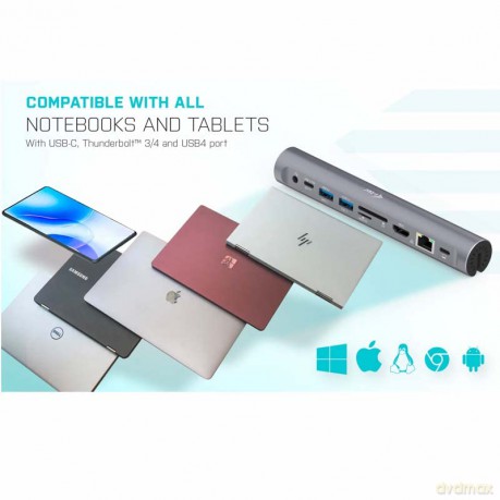 Zestaw stacja dokująca + podstawka Metal Cooling Pad for notebooks (up-to 15.6) with USB-C Docking Station (Power Delivery 100 W)
