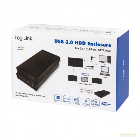 Zewnętrzna obudowa HDD 3.5 cala, SATA, USB3.0, Czarna Aluminiowa