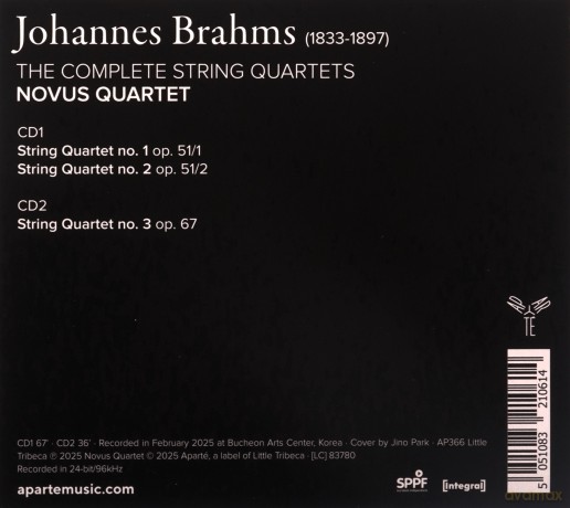 Brahms: String Quartets Novus Quartet (digipack) [2CD]