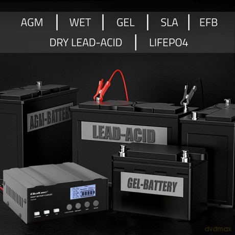 Inteligentna mikroprocesorowa ładowarka 12V | 12.6V | 24V |Prostownik z funkcją naprawy do akumulatora AGM GEL LiFePO4 | LCD