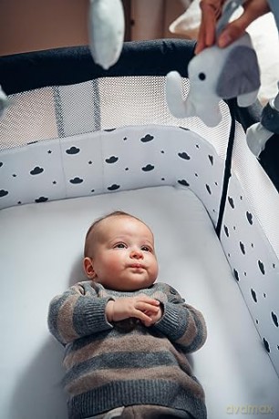 Łóżeczko dostawne REVO z pałąkiem ciemnoszare
