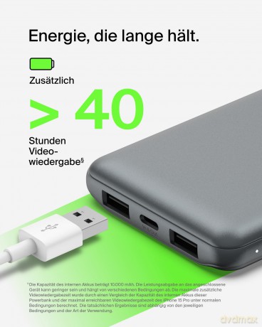 PowerBank 10 000mAh USB A i C 15W space gray