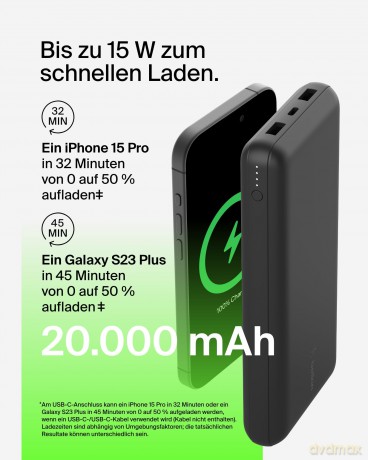 PowerBank 20 000mAh 15W USB-A/USB-C czarny