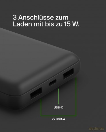 PowerBank 20 000mAh 15W USB-A/USB-C czarny