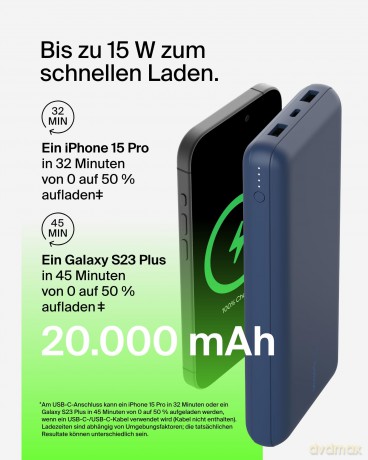 PowerBank 20 000mAh 15W USB-A/USB-C niebieski