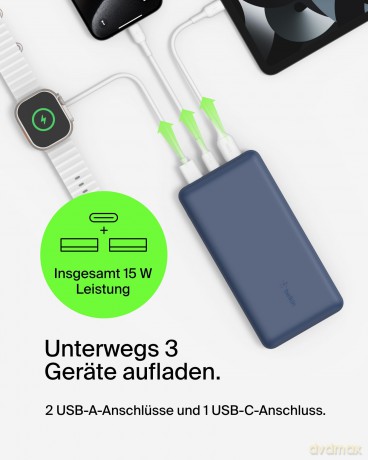 PowerBank 20 000mAh 15W USB-A/USB-C niebieski