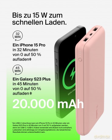 PowerBank 20 000mAh 15W USB-A/USB-C różowe złoto