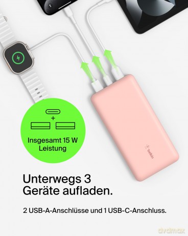 PowerBank 20 000mAh 15W USB-A/USB-C różowe złoto
