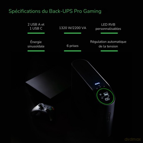 Zasilacz awaryjny BGM2200B-GR Back-UPS Pro, 2200VA/1320W, Tower, 230V, 4xSchuko, 2xIEC C13 outlets, RGB Lights, Pure Sine Wave, czarny