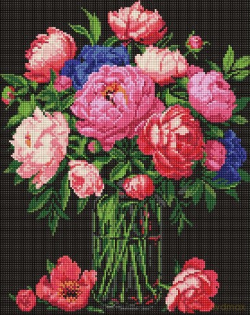Diamentowa mozaika - Luksus piwonii 40x50cm