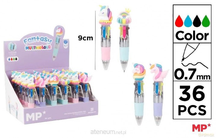 Długopis mini 4-kolorowy 0.7mm jednorożec (36szt)