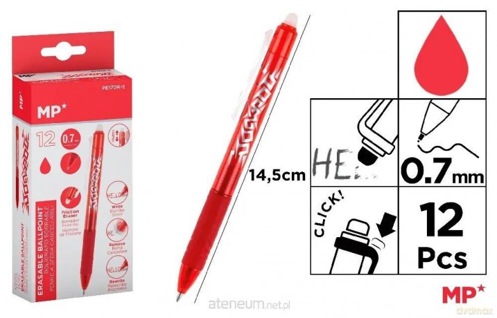 Długopis ścieralny 0,7mm czerwony (12szt)