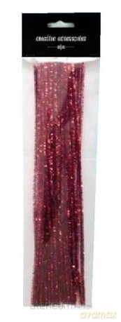 Druty chenille 30cm czerwony metallic 25szt