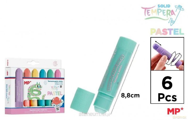 Farby tempera pastel w sztyfcie 6 kolorów
