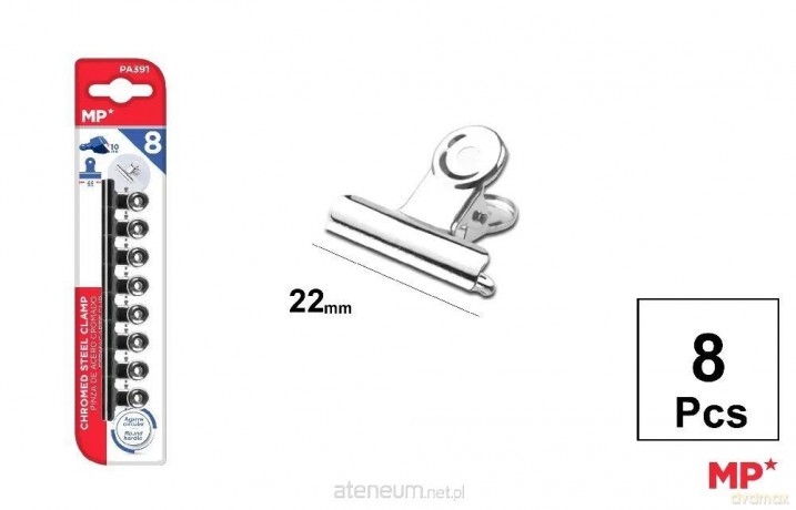 Klipsy biurowe metalowe srebrne 22mm 8szt