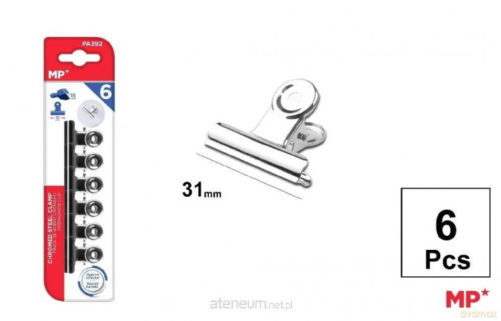 Klipsy biurowe metalowe srebrne 31mm 6szt