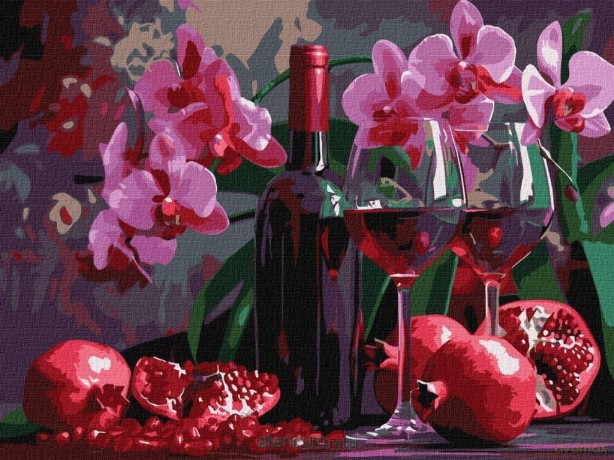 Malowanie po numerach - Wino i orchidee 30x40cm
