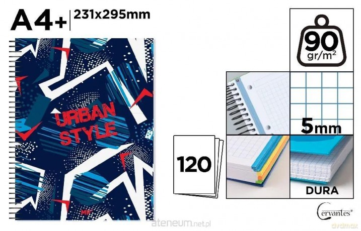 Notatnik A4+/120K kołowy kratka urban style