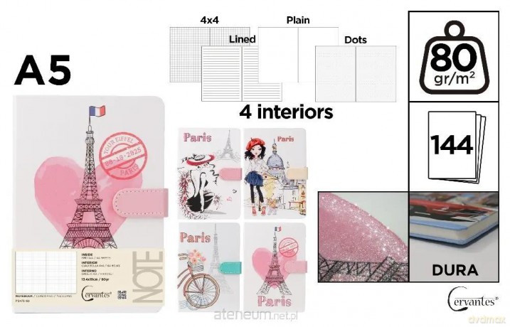 Notatnik A5/144K magnes Paris MIX