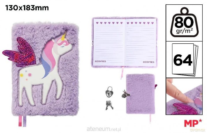 Notes pluszowy z kłódką Unicorn