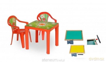 Stolik i 2 krzesła + tablica czerwony