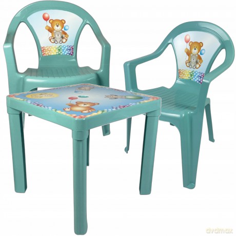 Stolik i dwa krzesła pastel turkus