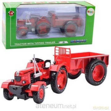 Traktor rolniczy z przyczepą metalowy czerwony 1:1