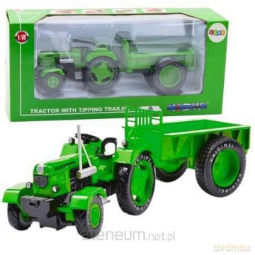 Traktor rolniczy z przyczepą metalowy zielony 1:18