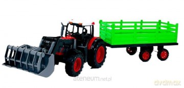 Traktor z turem i przyczepą na siano