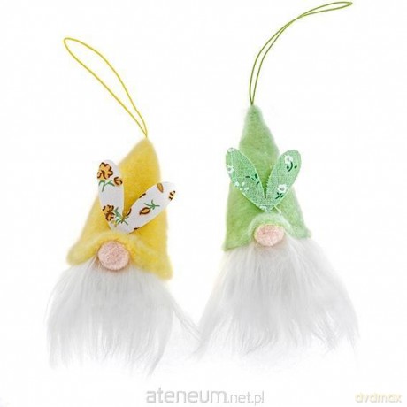 Zawieszki gnomy 8cm 2szt zółte i zielone