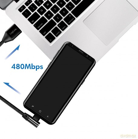 Kabel USB 2.0 A męski do USB-C męski, kątowy, 0.3m [KABEL]