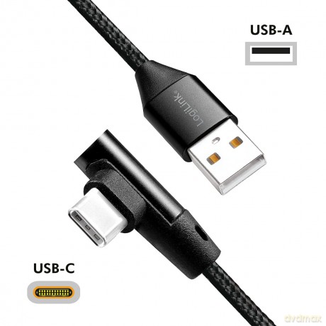 Kabel USB 2.0 A męski do USB-C męski, kątowy, 0.3m [KABEL]