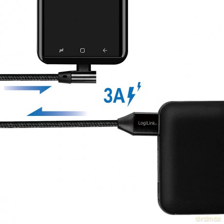 Kabel USB 2.0 A męski do USB-C męski, kątowy, 0.3m [KABEL]