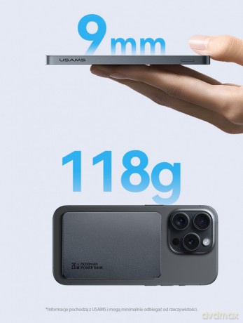 Powerbank 5000mAh 20W indukcyjny Magsafe PD Fast Charge szary