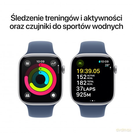 Watch Series 10 GPS + Cellular, koperta 46 mm z aluminium w kolorze srebrnym z paskiem sportowym w kolorze denim - rozmiar S/M
