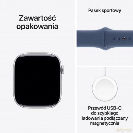 Watch Series 10 GPS + Cellular, koperta 46 mm z aluminium w kolorze srebrnym z paskiem sportowym w kolorze denim - rozmiar S/M