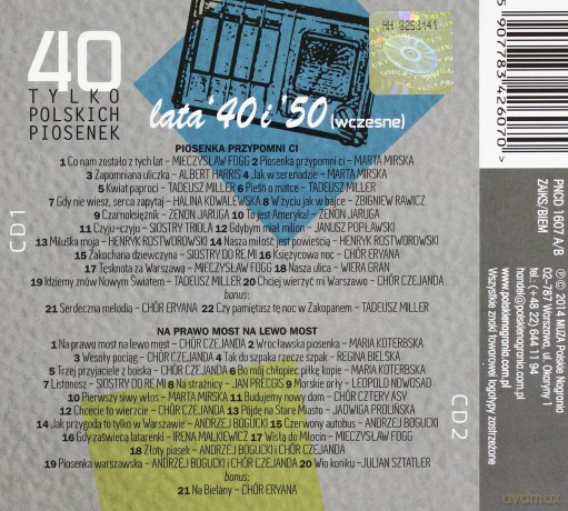 40 Tylko Polskich Piosenek Lata 40/50 Wczesne [2CD]