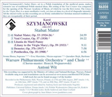 Szymanowski: Stabat Mater; Veni Creator - Litany to the Virgin Mary [CD]