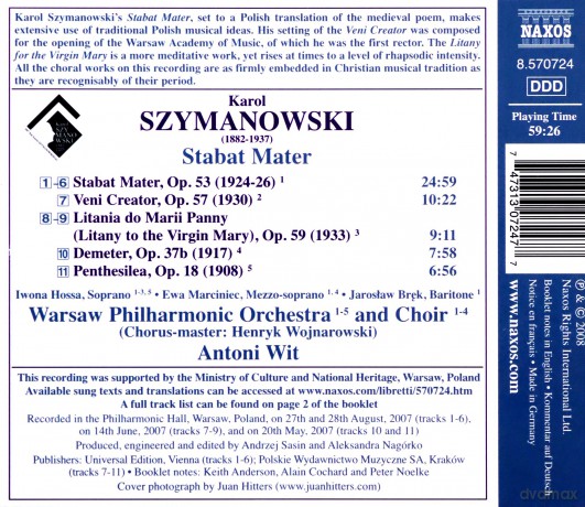 Szymanowski: Stabat Mater; Veni Creator - Litany to the Virgin Mary [CD]