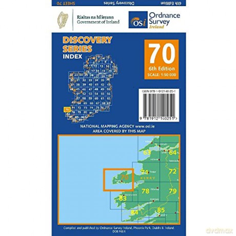 County Kerry Map | Ordnance Survey Ireland | Dingle | OSI Discovery Series 70 | Ireland | Walks | Hiking | Maps | Adventure [KSIĄŻKA]
