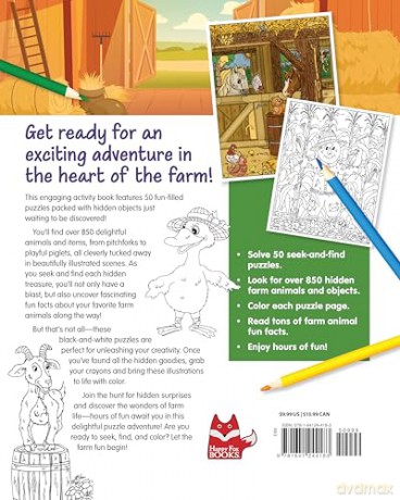 Hidden Picture Puzzles on the Farm: 50 Seek-and-Find Puzzles to Solve and Color [KSIĄŻKA]