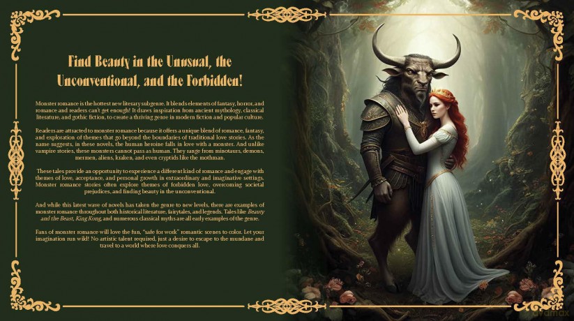 Monster Romance Coloring Book: Explore the Dark Romance of Minotaurs, Demons, Werewolves, and Other Forbidden Love - More Than 100 Pages to Color [KSIĄŻKA]