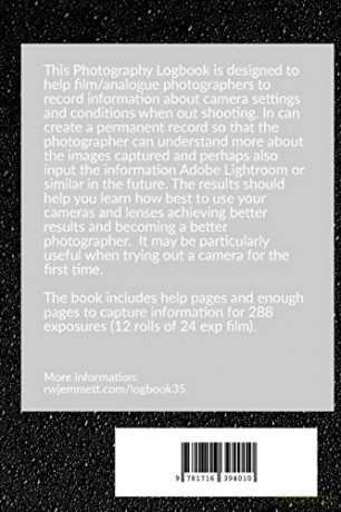 Photography Log Book: For 35mm Film Cameras: 288 exposures arranged in 20 tables of 12 exposures [KSIĄŻKA]
