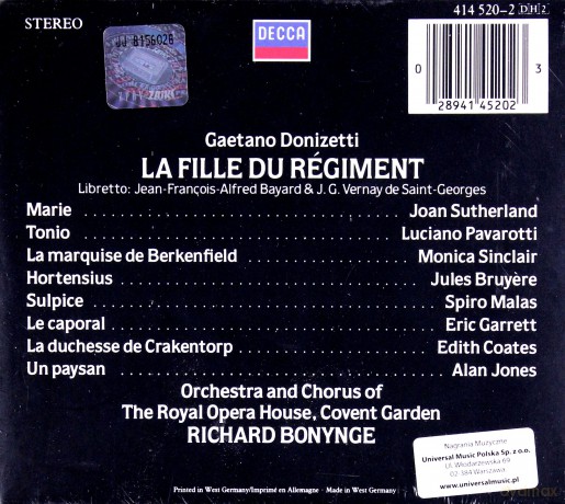 Sutherland,Pavarotti,Donynge: Donizetti:La Fille Du Regiment [2CD]