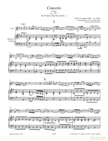 Tessarini: Violin Concerto in G Op.1 No. 3 [KSIĄŻKA]